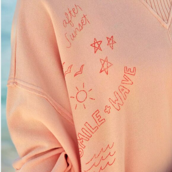 NWT Aerie Oversized After Sunset Smile + Wave Crewneck Sweatshirt Peach Size XS - Picture 3 of 6